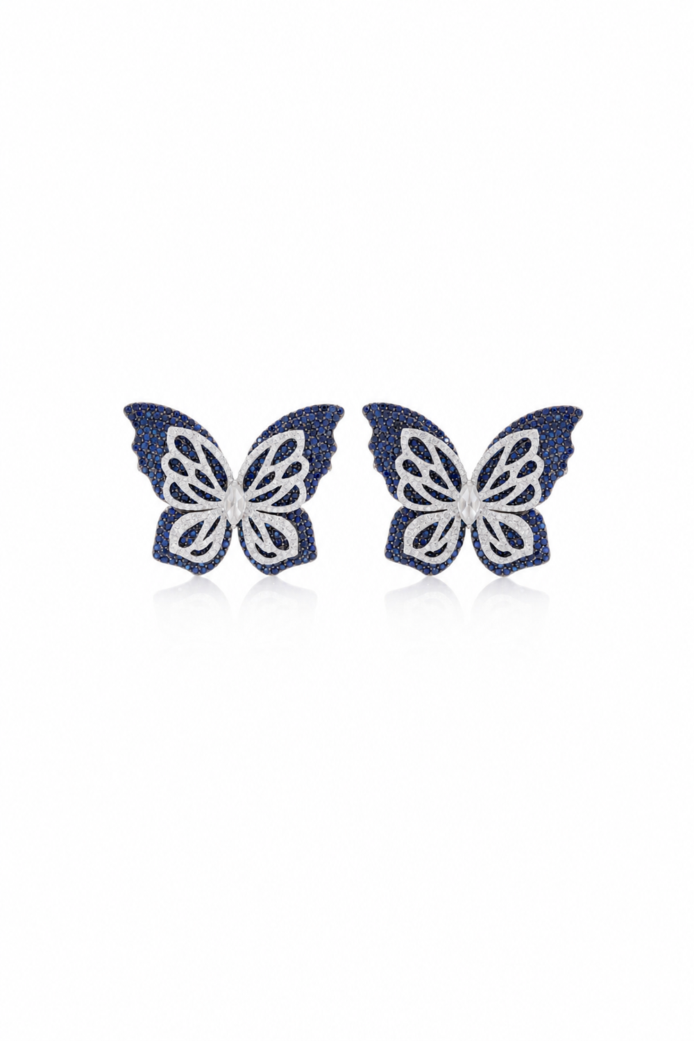 18K White Gold Blue Gemstone Butterfly Earrings