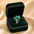 Emerald Butterfly Diamond Ring in 18K White Gold