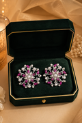 18K White Gold Ruby Floral Diamond Earrings
