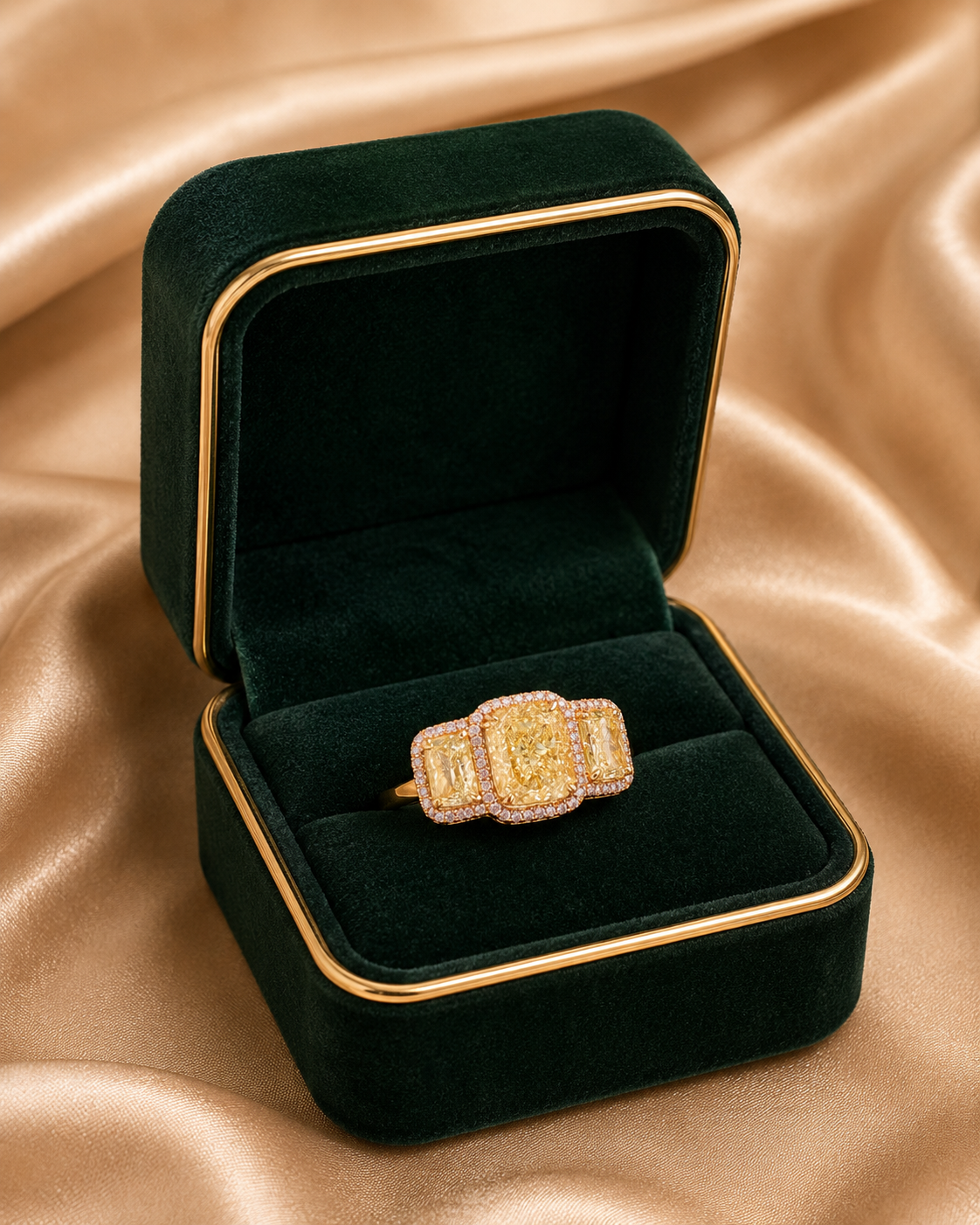 Fancy Yellow Twin Cushion Diamond Ring in 18K White Gold
