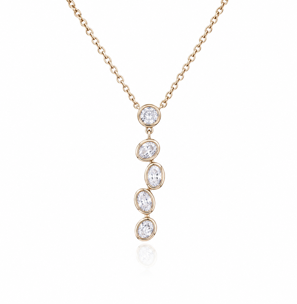 Tiara Oval Bezel Diamond Pendant Necklace in 18K Gold