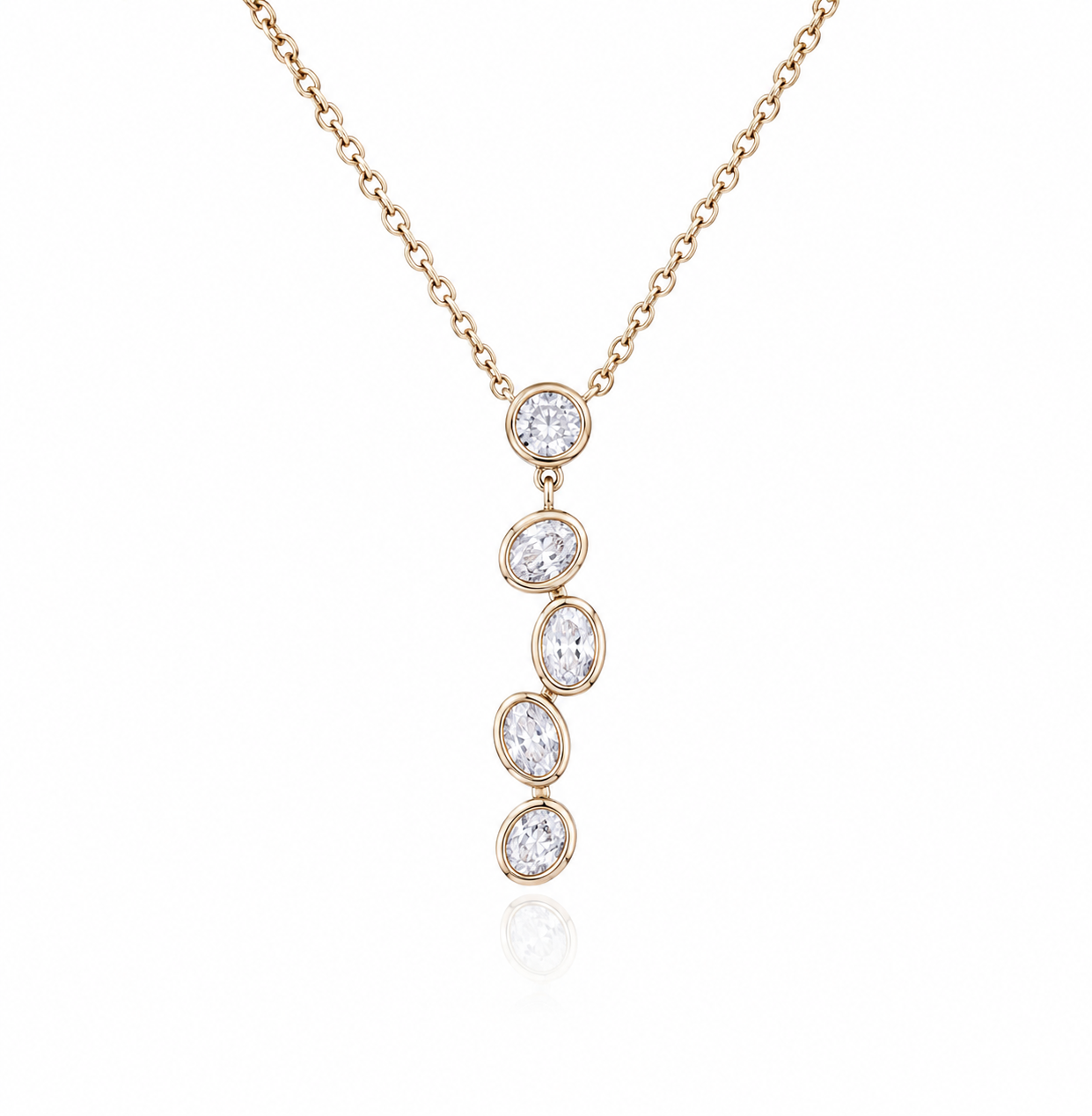 Tiara Oval Bezel Diamond Pendant Necklace in 18K Gold