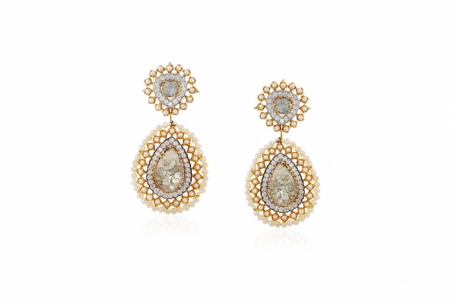 Rajvéra Polki Diamond Drop Earrings in 18K Gold