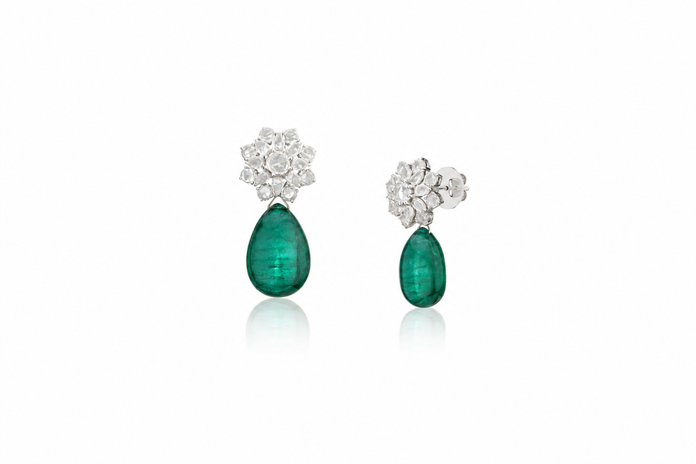 Verde Royale Emerald Drop Diamond Earrings in 18K Gold