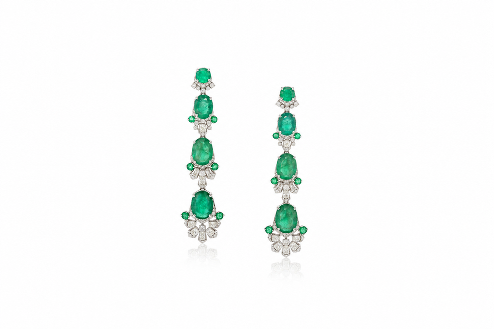 Izzari Celestia Emerald Drop Diamond Earrings