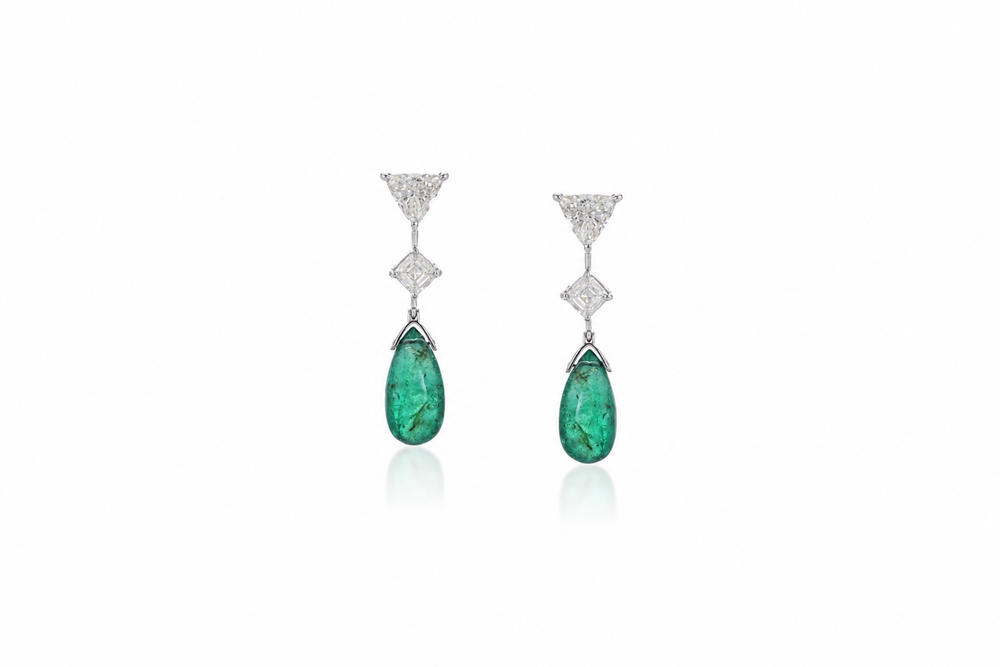Izzari Emerald Drop Diamond Earrings in 18K Gold | Luxury Fine Jewellery