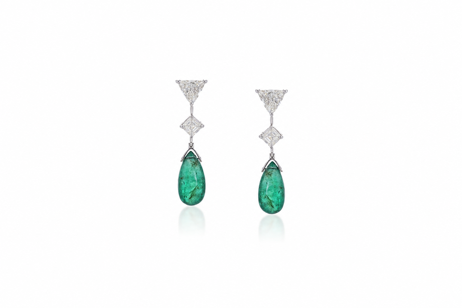 Izzari Emerald Drop Diamond Earrings in 18K Gold | Luxury Fine Jewellery