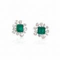 Émeraude Halo Diamond Earrings in 18K Gold