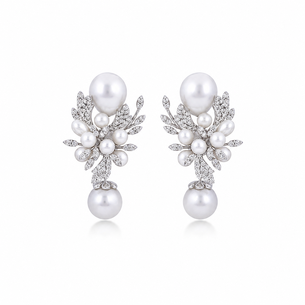 Izzari Pearl Radiance Diamond Drop Earrings