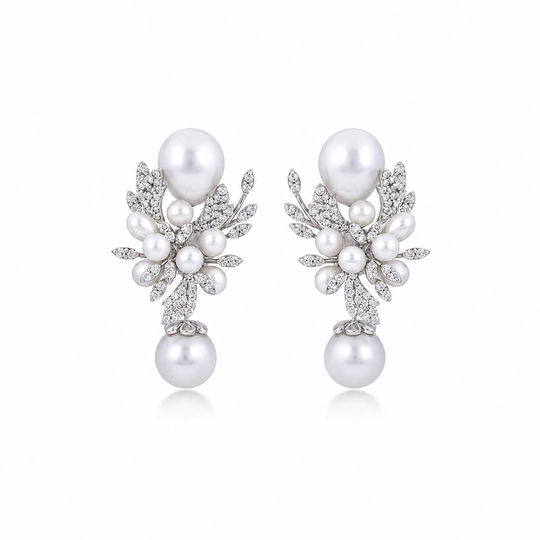 Izzari Pearl Radiance Diamond Drop Earrings