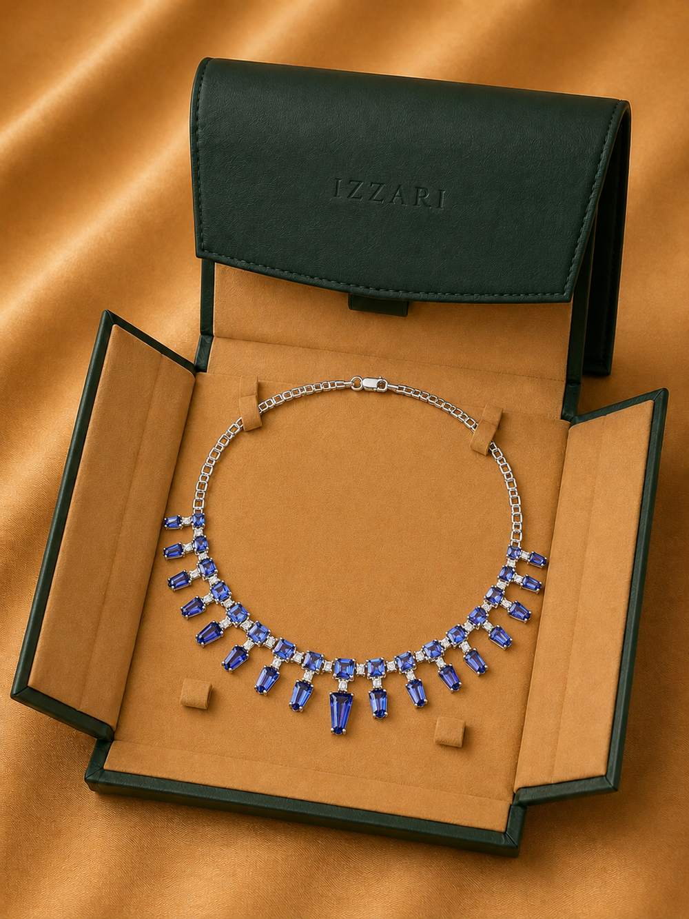 Royal Sapphire Fringe Diamond Necklace in 18K Gold | Luxury Statement Fine Jewellery