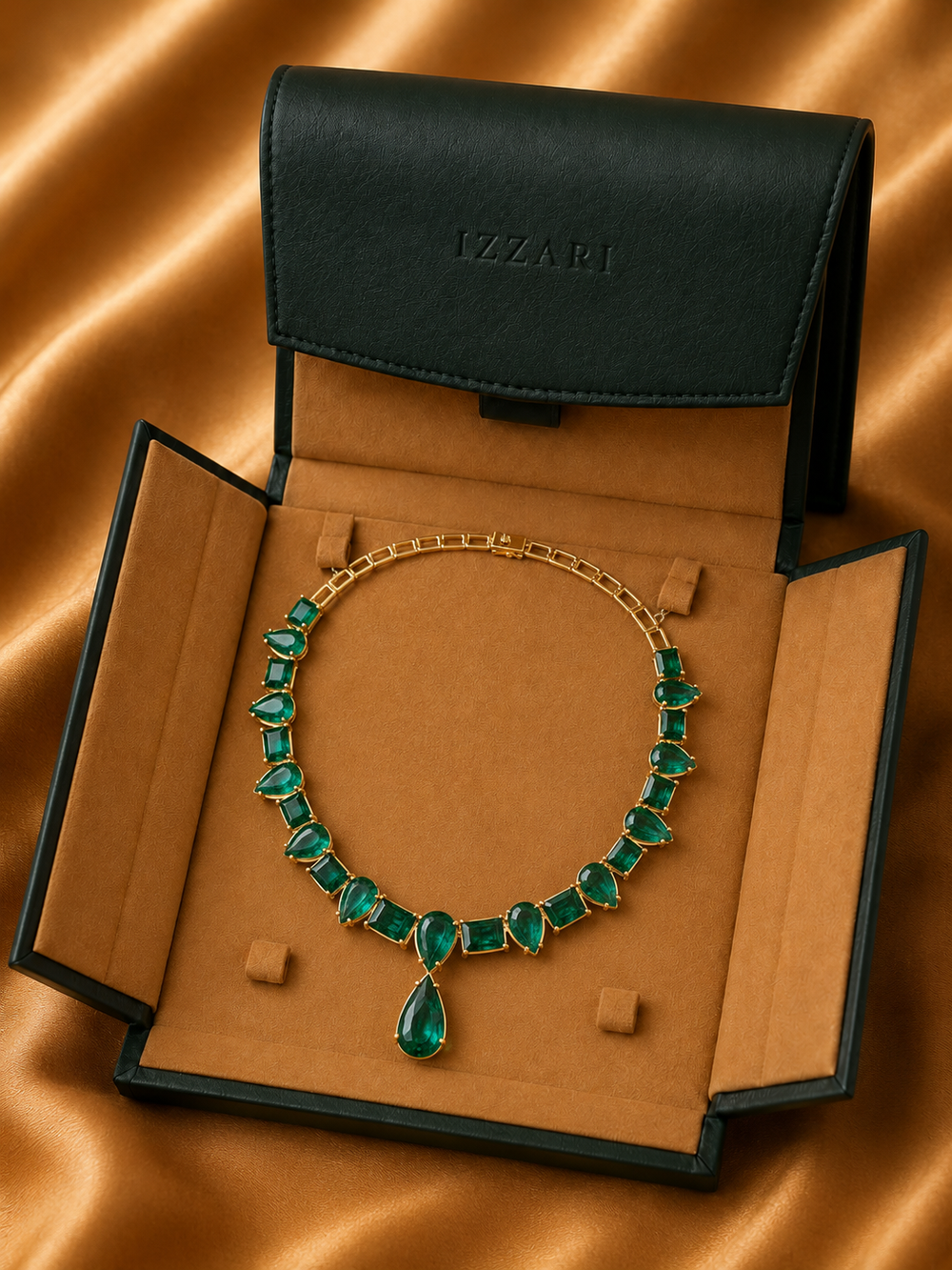 Imperial Emerald Cascade Necklace in 18K Gold | Luxury Statement Fine Jewellery
