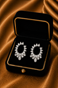 18K White Gold Black Diamond Floral Hoop Earrings
