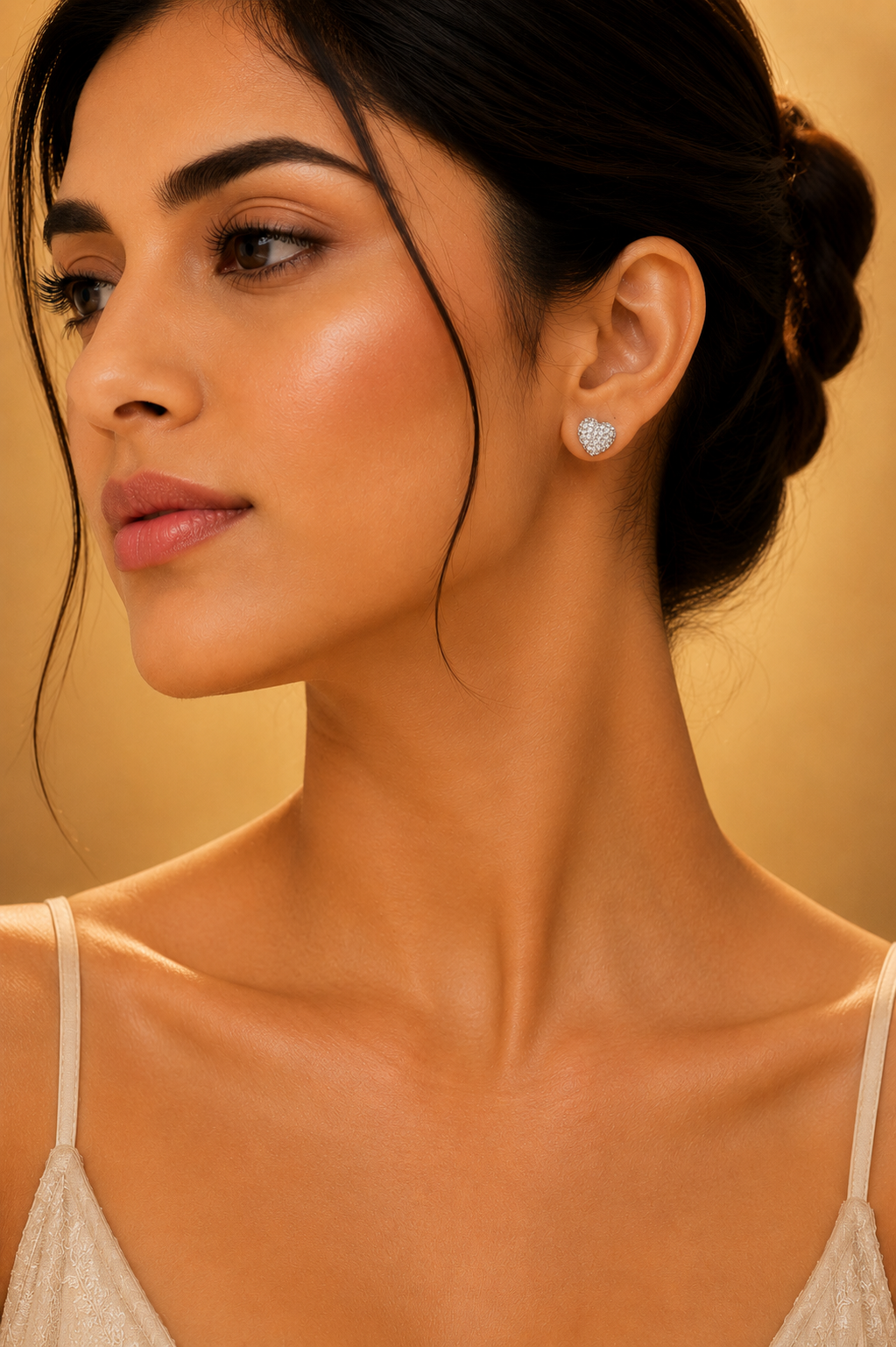 18K Yellow Gold Diamond Heart Stud Earrings