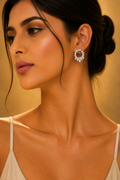 18K White Gold Black Diamond Floral Hoop Earrings