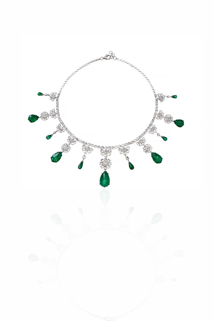 Green Emeralds and Rose Cut Necklace - H