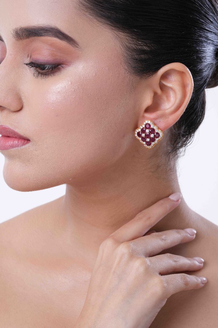 Hue Square Ruby Earrings