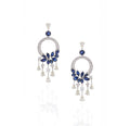 18K White Gold Blue Sapphire Diamond Chandelier Earrings