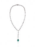 Fancy Cut Diamond Necklace with Emerald Drop in 18K Gold