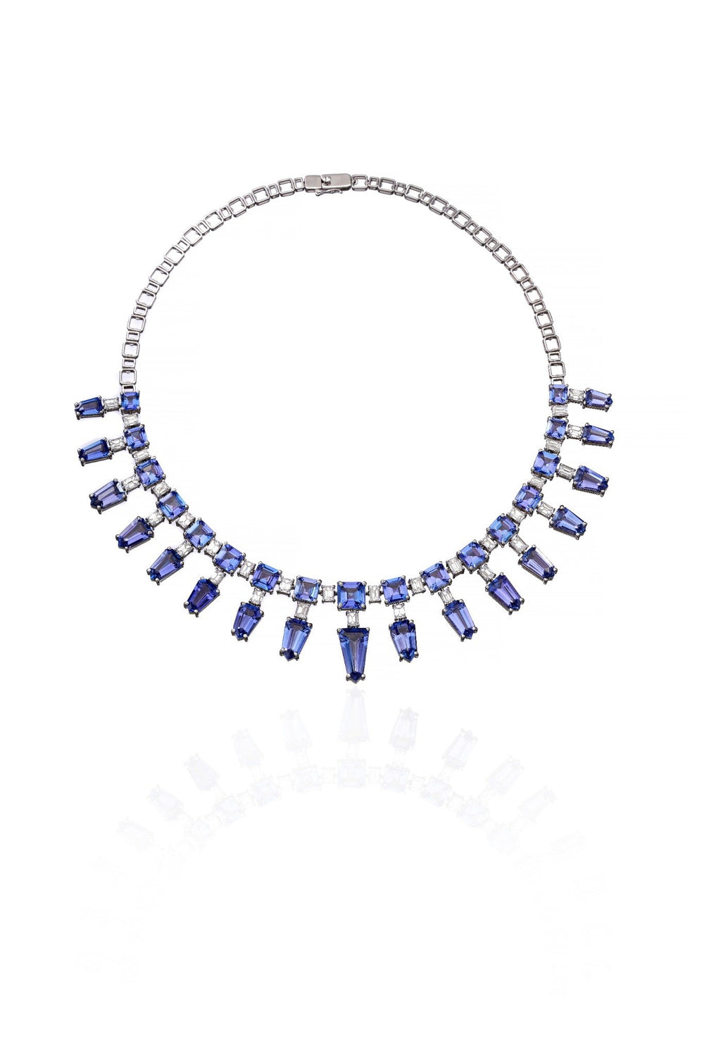 Royal Sapphire Fringe Diamond Necklace in 18K Gold | Luxury Statement Fine Jewellery