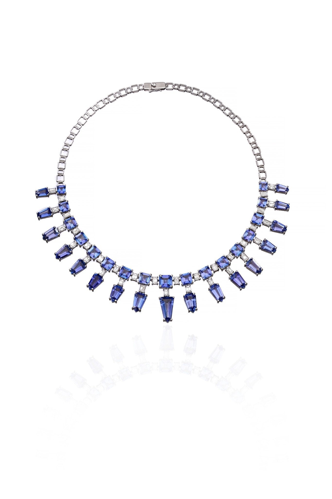 Royal Sapphire Fringe Diamond Necklace in 18K Gold | Luxury Statement Fine Jewellery