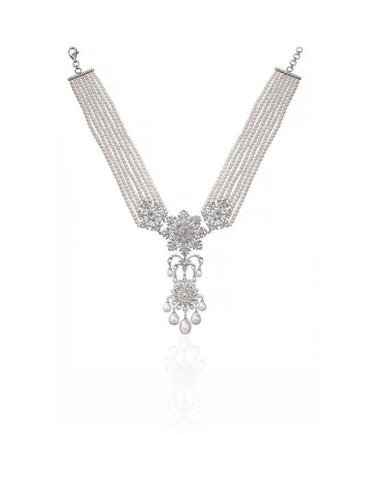 Pearl Drop Diamond Necklace in 18K Gold | Luxury Statement Fine Jewellery