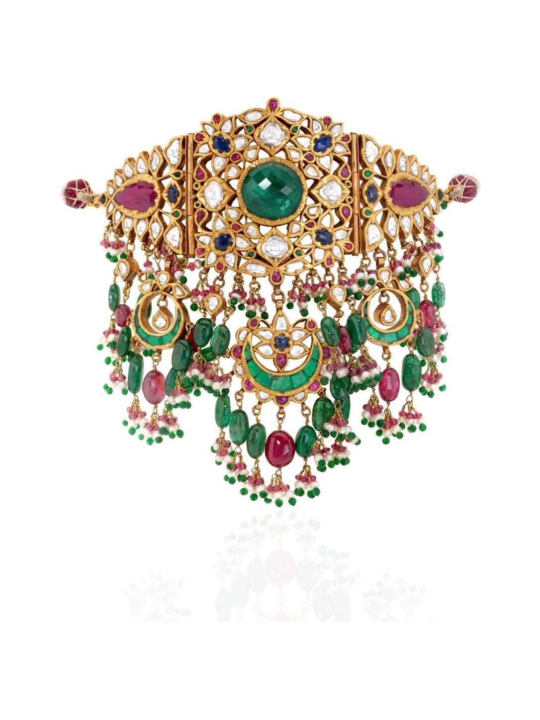 Rajvansh Polki Emerald Statement Necklace in 22K Gold | Luxury Heritage Fine Jewellery