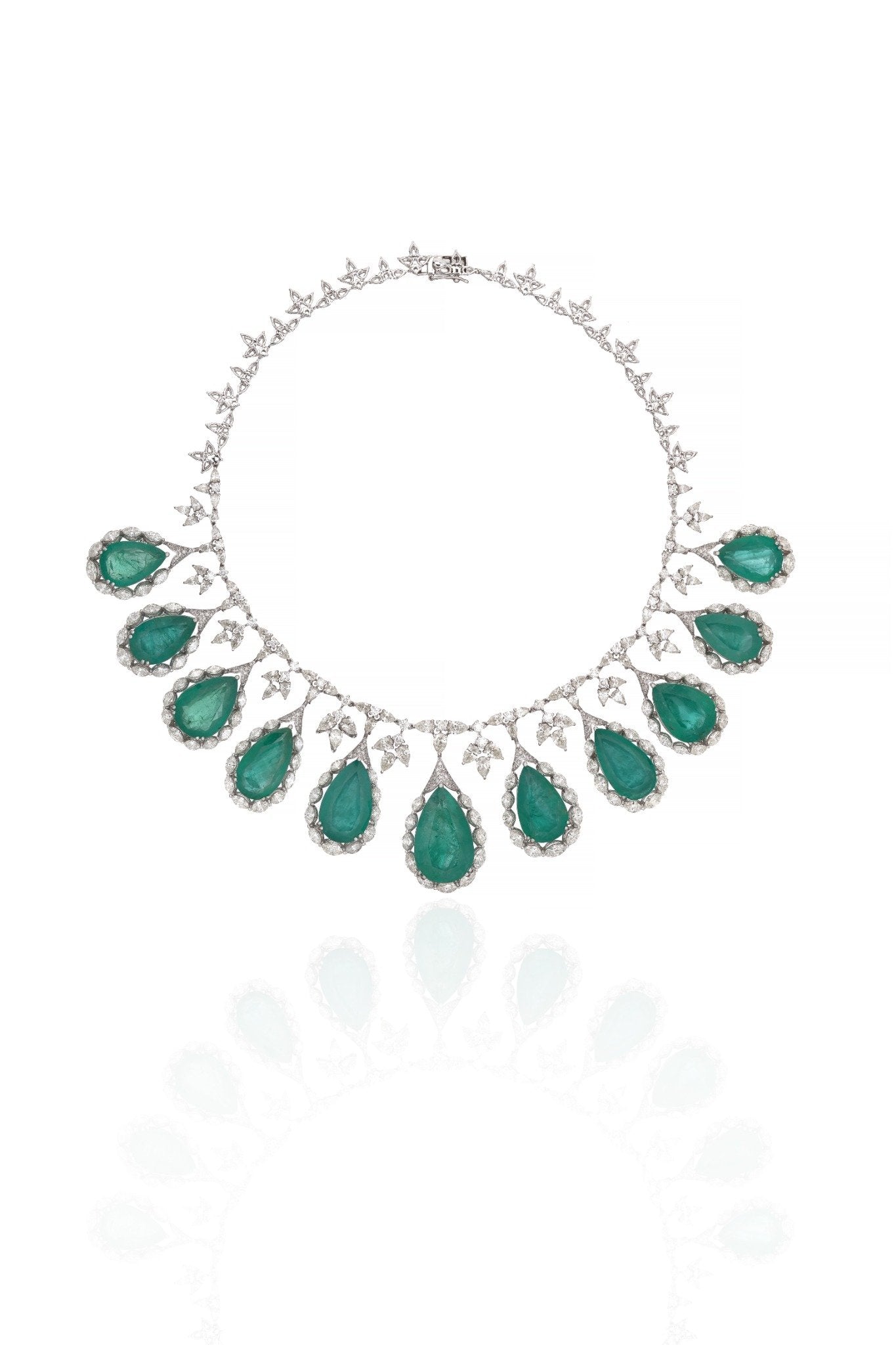 Imperial Emerald Drop Diamond Statement Necklace in 18K Gold | Luxury High Jewellery