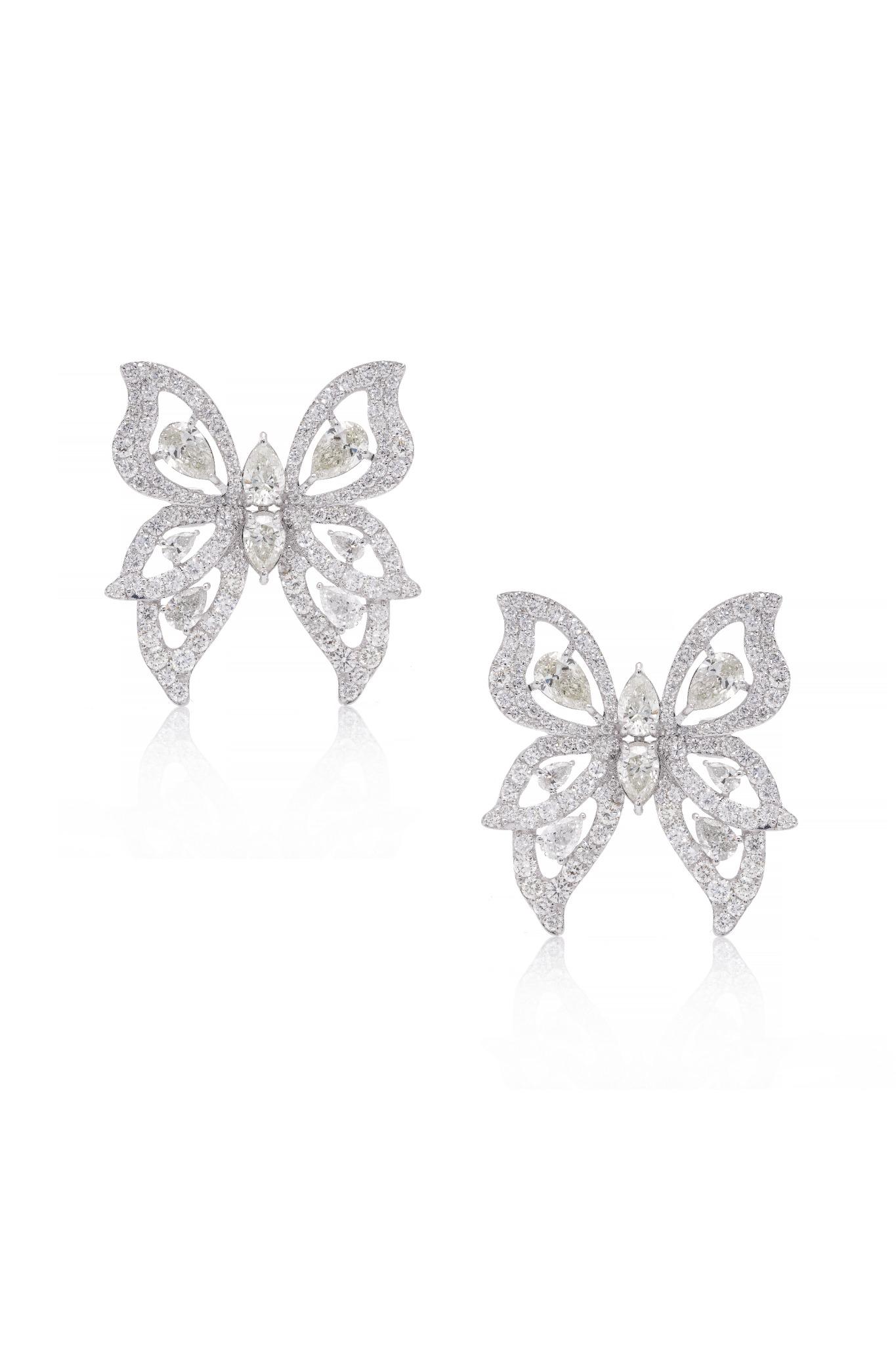 18K White Gold Butterfly Stud Earrings