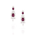 18K White Gold Ruby Floral Diamond Drop Earrings