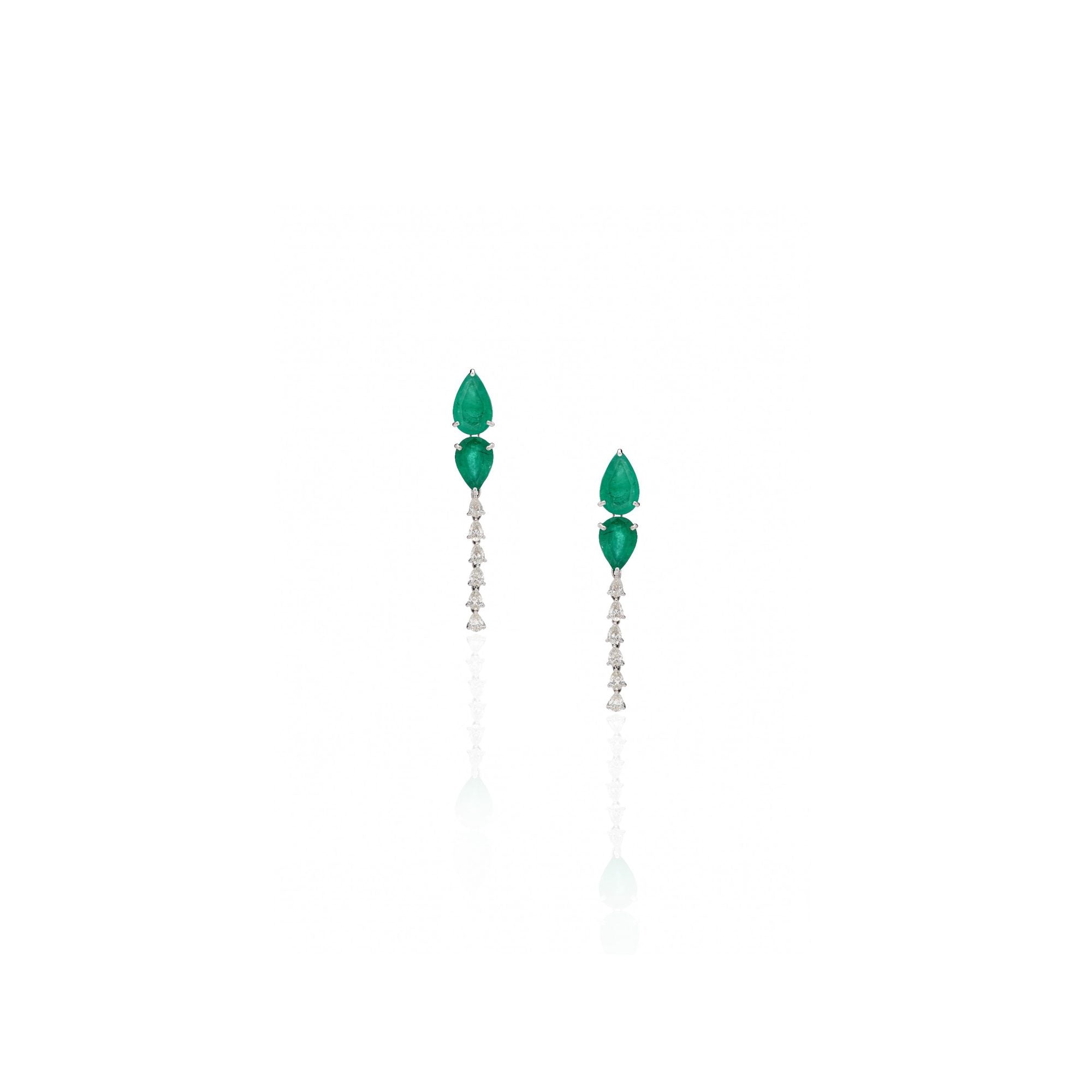 Verde Linear Emerald Diamond Drop Earrings