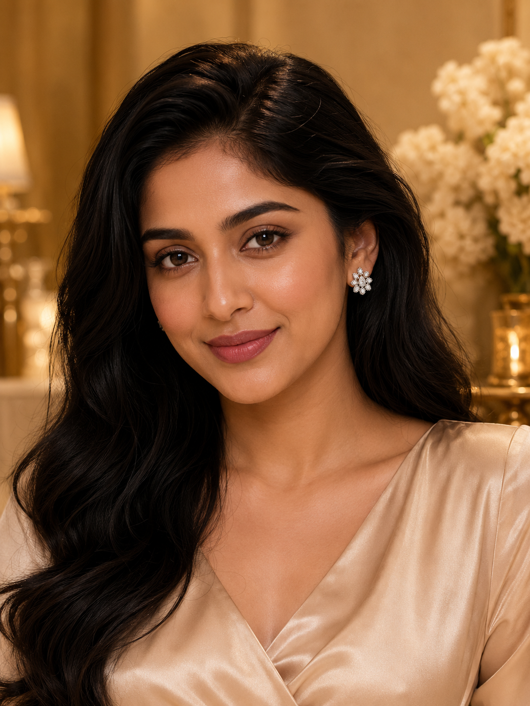 18K White Gold Rose Cut Diamond Floral Earrings
