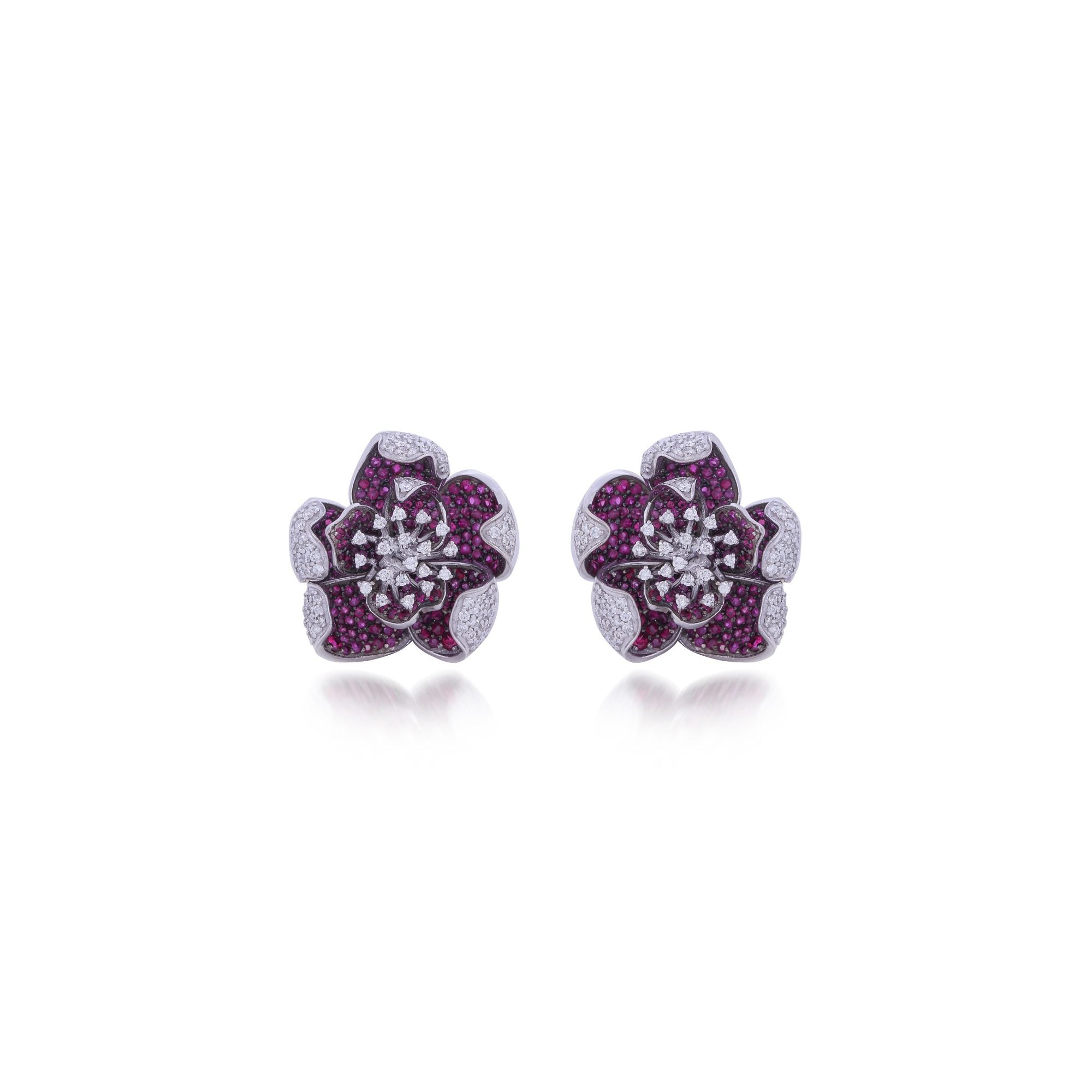 Rosabelle Ruby Floral Diamond Stud Earrings