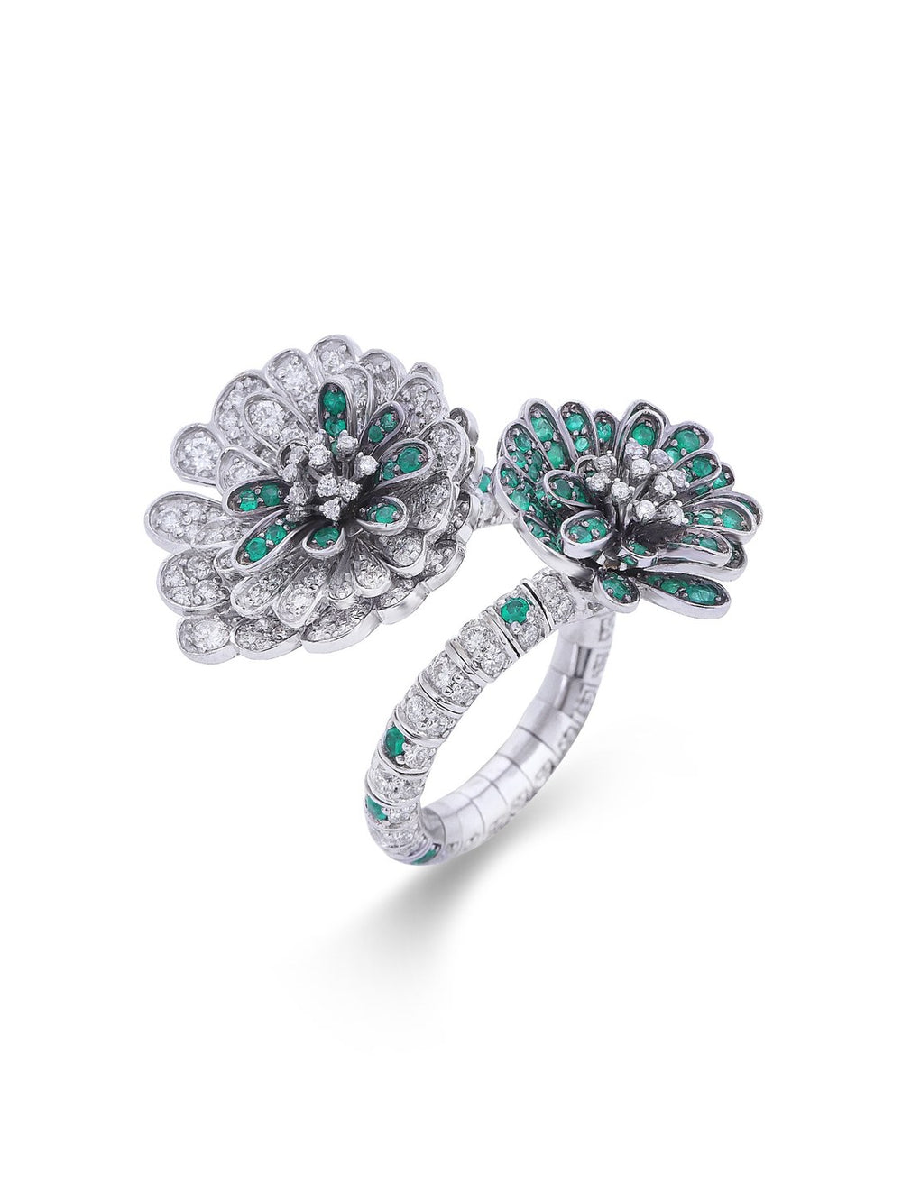 Emerald Blossom Diamond Ring in 18K Gold
