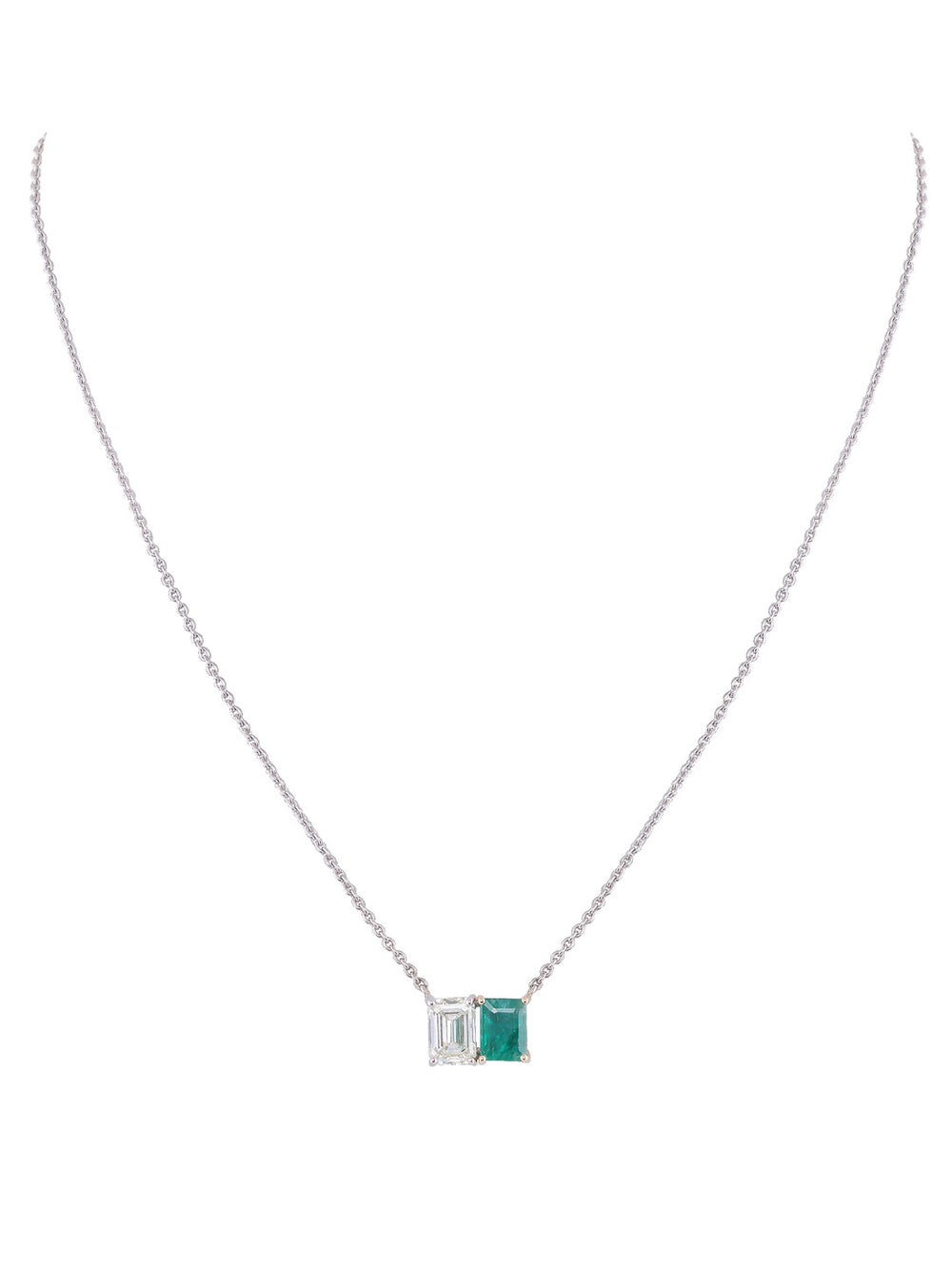 Emerald Accent Diamond Pendant Necklace in 18K Gold