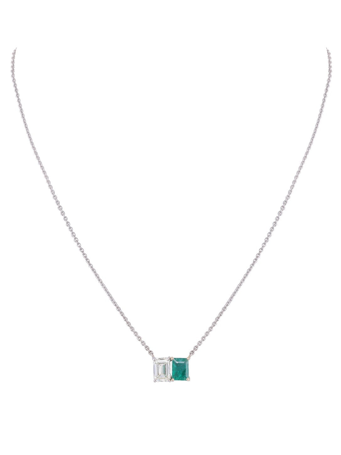 Emerald Accent Diamond Pendant Necklace in 18K Gold