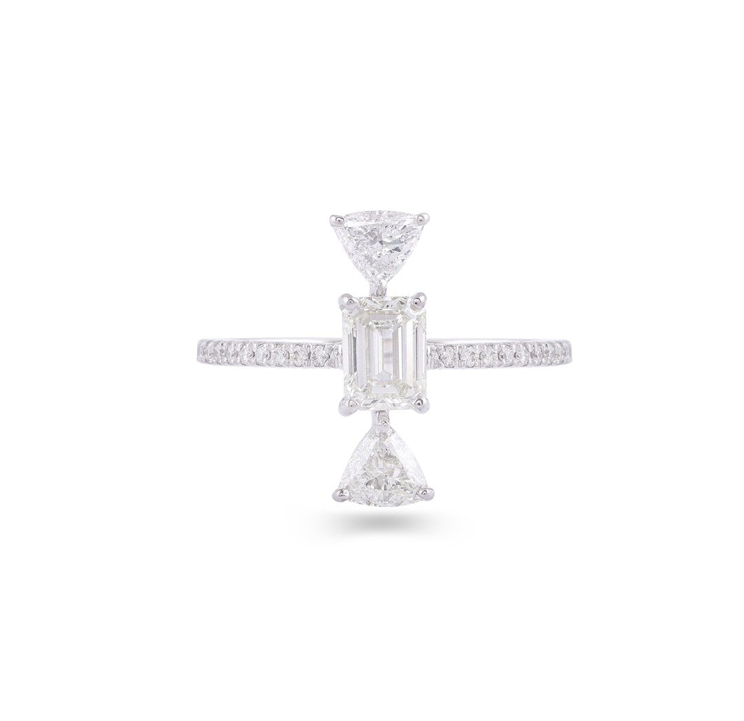 18K White Gold Geometric Diamond Ring
