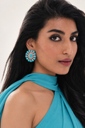 18K White Gold Turquoise Halo Diamond Earrings