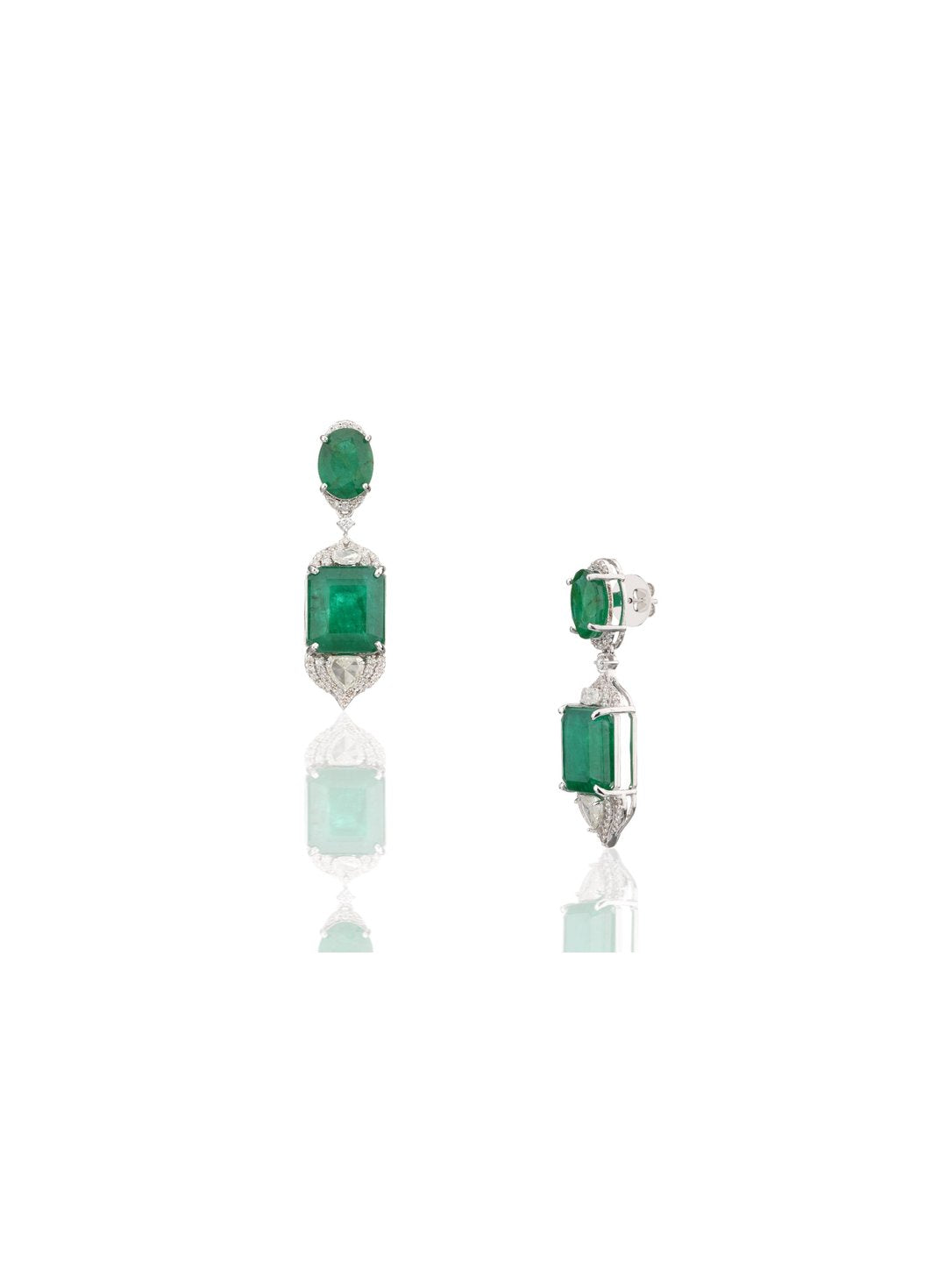Izzari Noir Emerald Diamond Stud Earrings