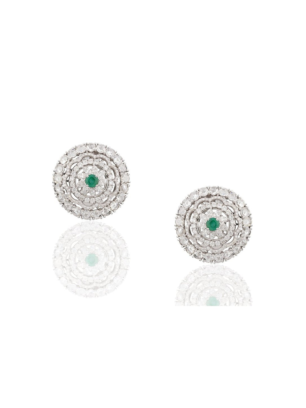 Étoile Emerald Pavé Diamond Stud Earrings in 18K Gold