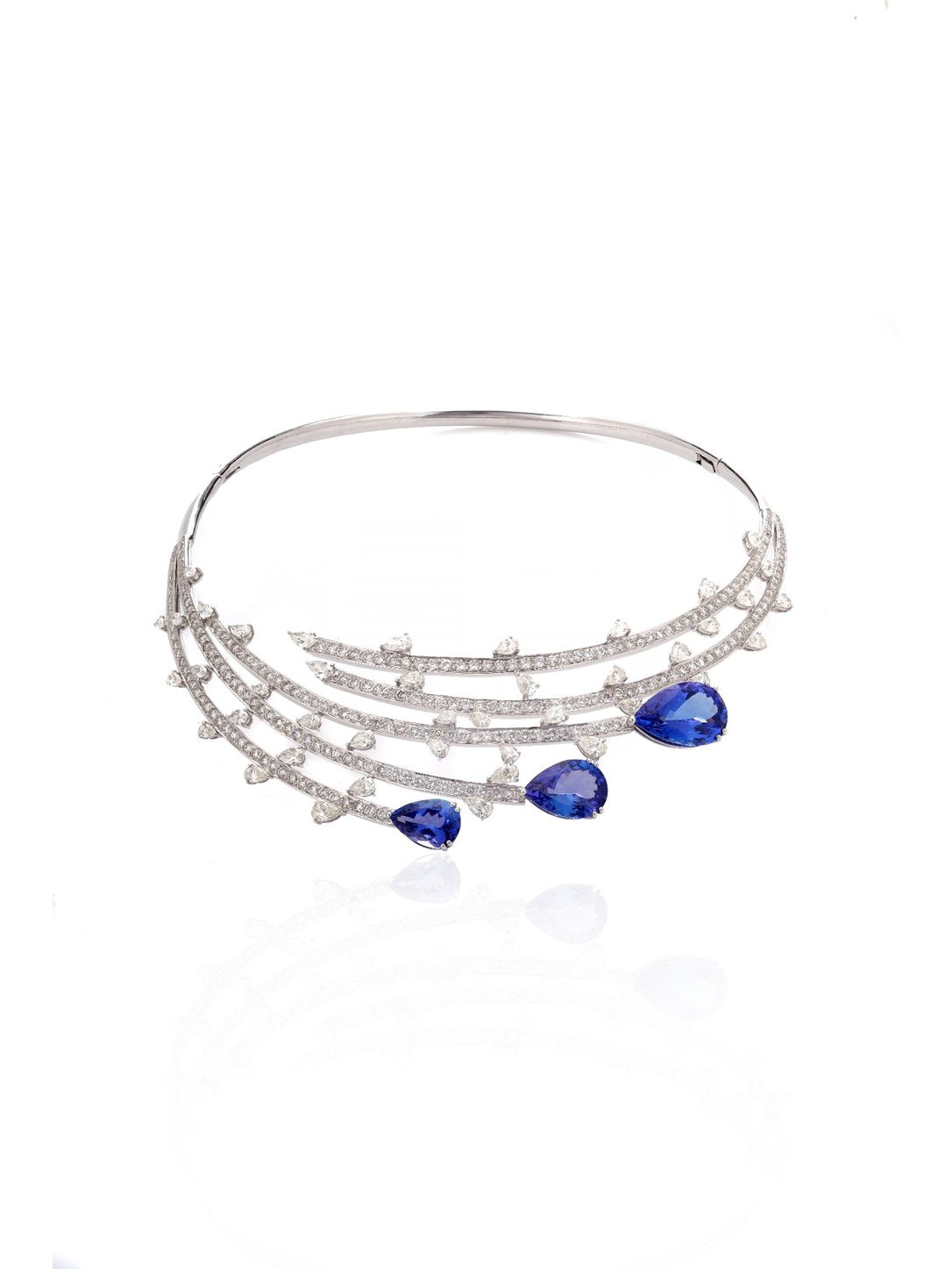 Celestia Sapphire Drop Diamond Statement Necklace in 18K Gold | Luxury Natural Diamond Jewellery