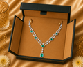 18K White Gold Emerald Station Diamond Necklace