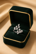 Starlit Marquise Diamond Ring in 18K white gold with natural diamonds displayed in Izzari's luxury jewellery box