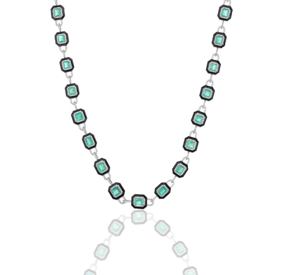 Emerald Diamond Statement Necklace in 18K Gold