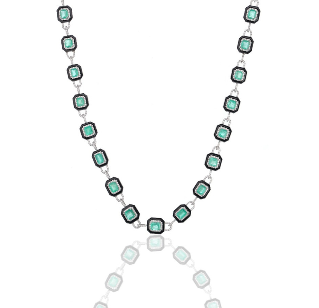 Emerald Diamond Statement Necklace in 18K Gold