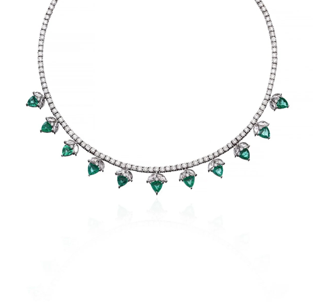Emerald Drop Fringe Diamond Necklace in 18K Gold | Luxury Statement Fine Jewellery
