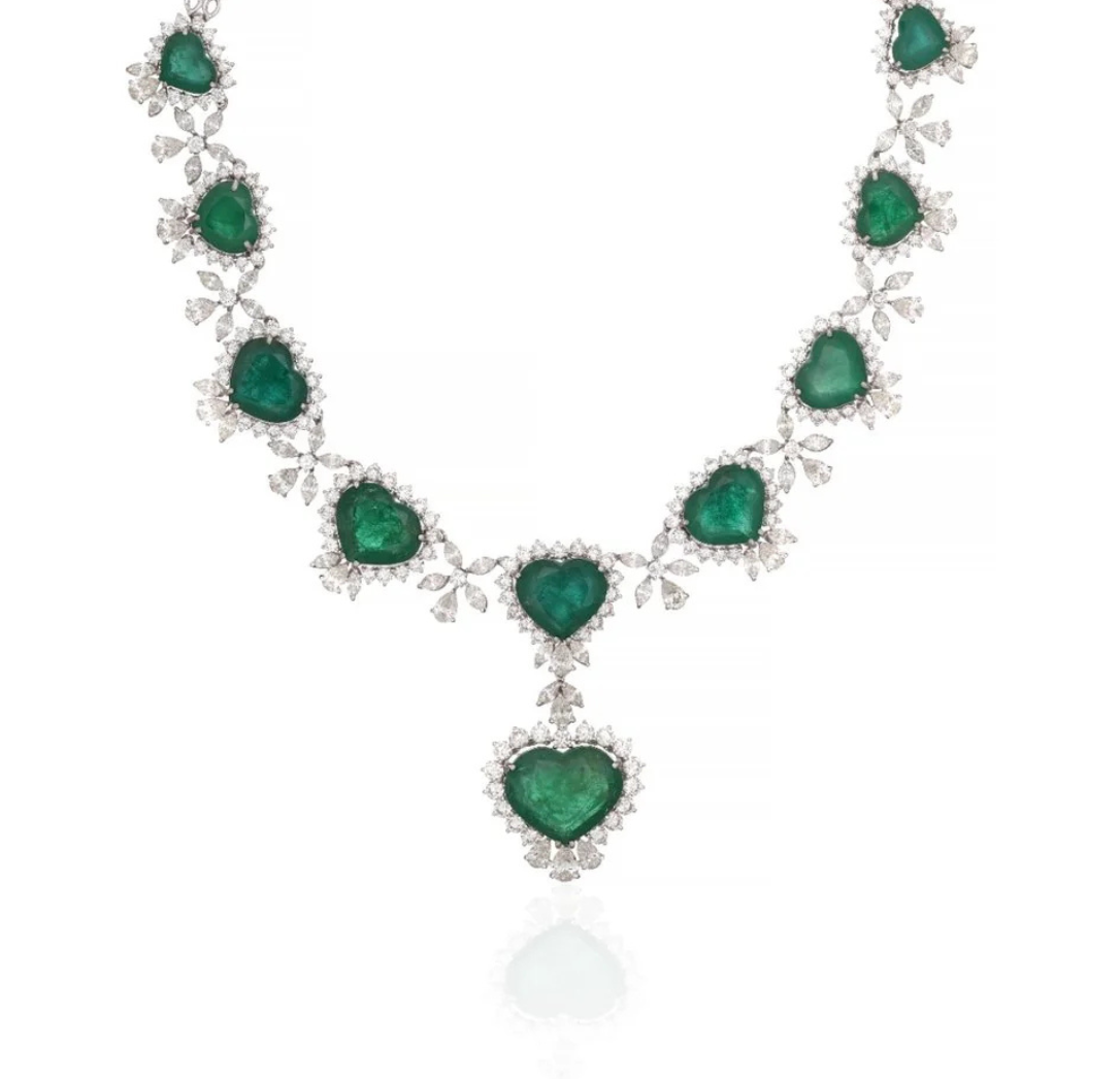 Royal Emerald Drop Diamond Statement Necklace in 18K Gold | Luxury High Jewellery