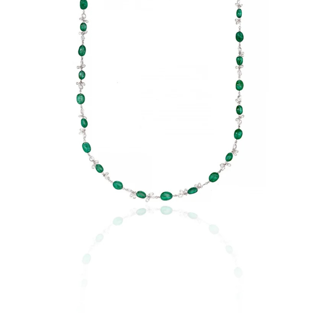 Emerald Charm Diamond Station Necklace in 18K Gold | Luxury Fine Jewellery