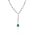 Fancy Cut Diamond Necklace with Emerald Drop in 18K Gold