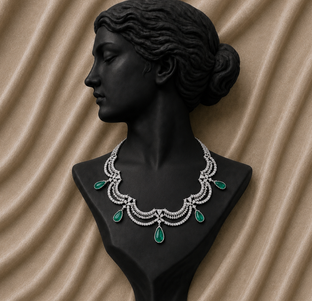 Emerald Diamond Couture Necklace in 18K Gold